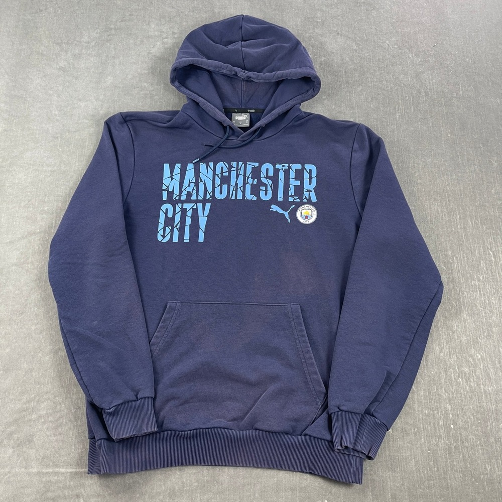 Manchester City FC Puma Mens Medium Navy Blue Hoodie Graphic Sweatshirt